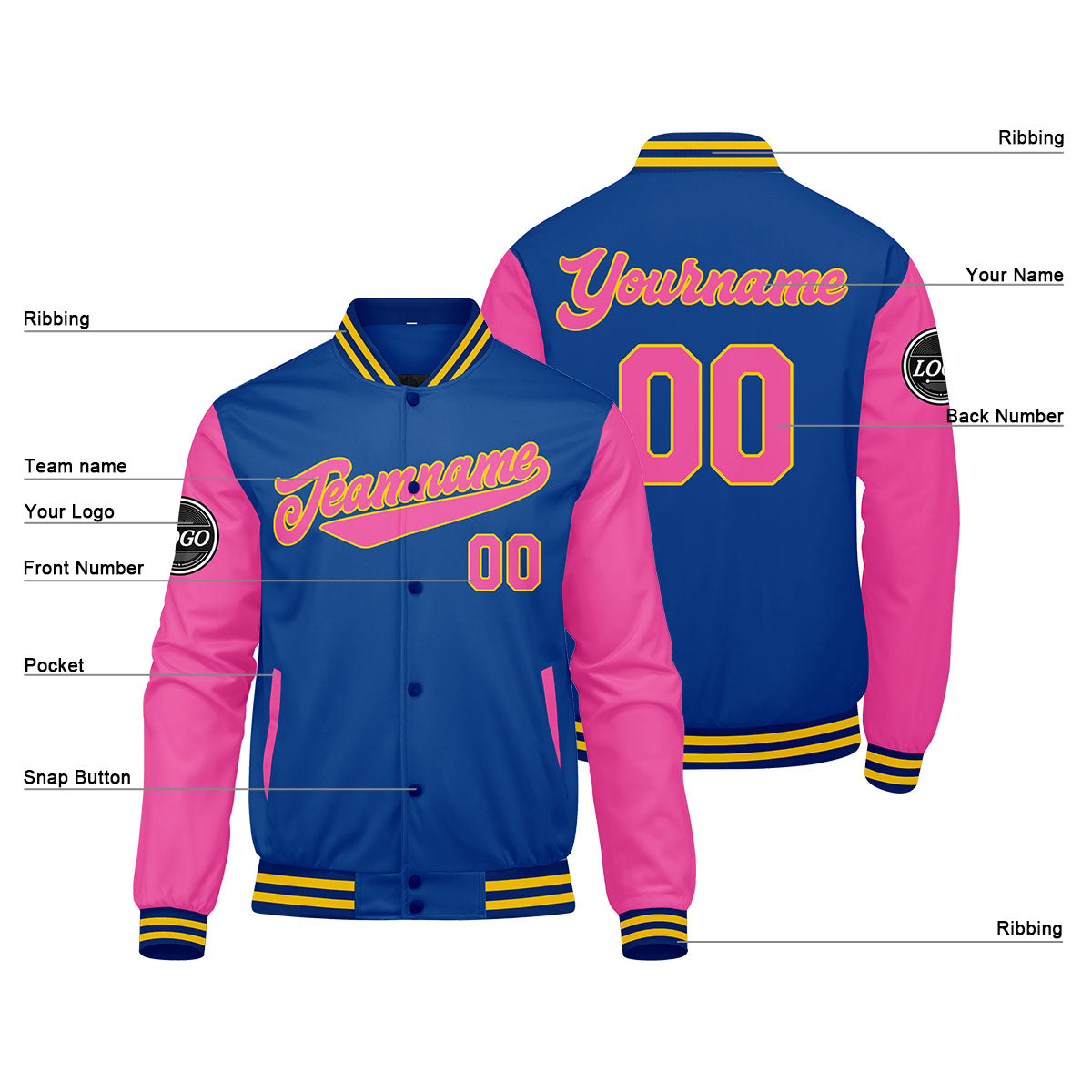 Chaqueta universitaria personalizada estilo Letterman para hombres-mujeres y jóvenes-color rosa real
