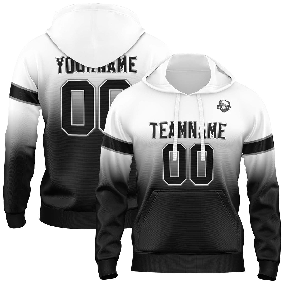 Sudadera con capucha personalizada con degradado para hombre-mujer-niña o niño Estampa tu logotipo-nombre o número en blanco y negro