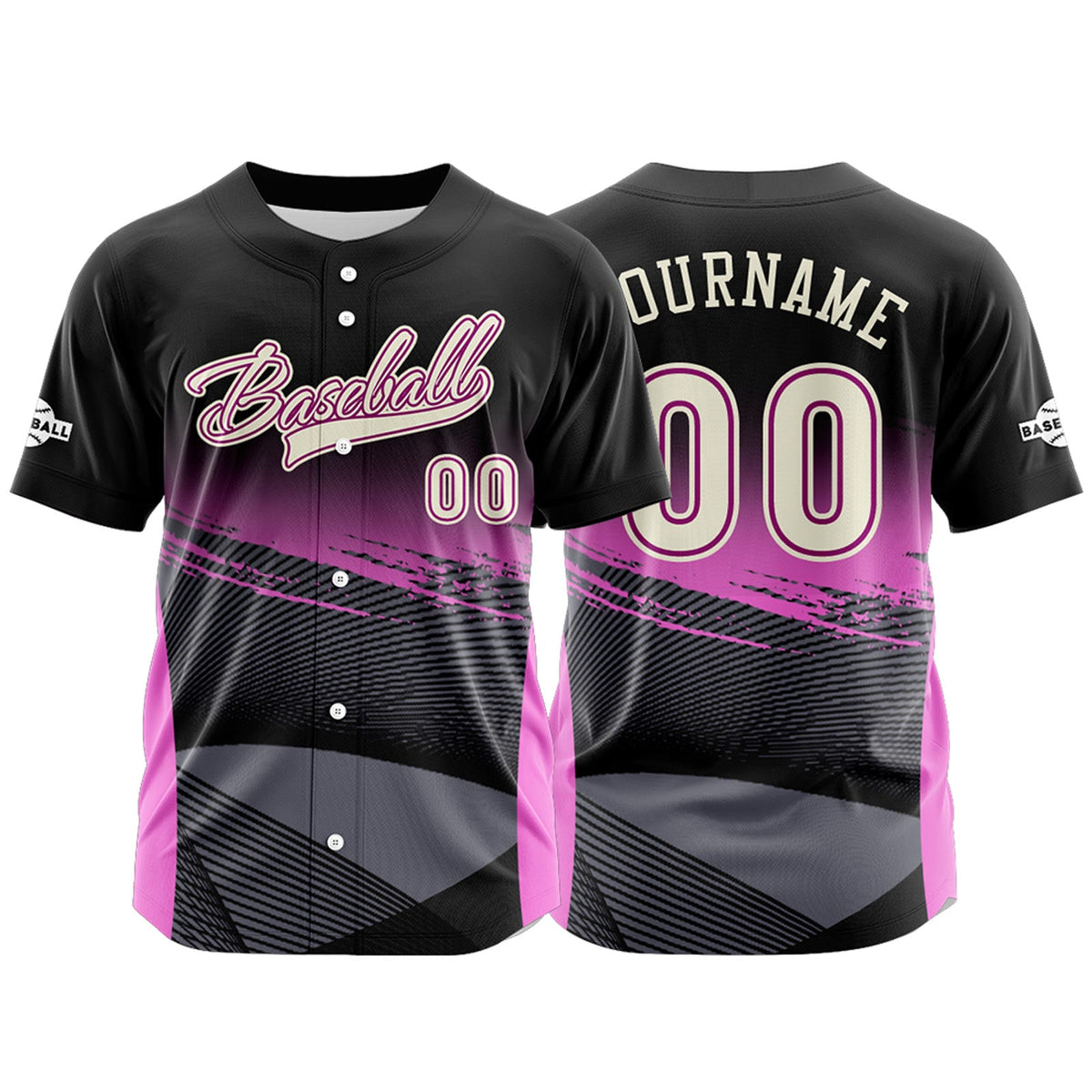 Camiseta de béisbol rosa personalizada con botones para hombre mujer adulto y joven Estampado de nombre número y logotipo