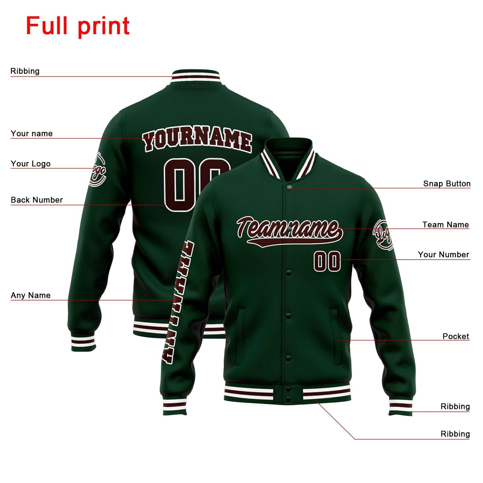 Chaqueta universitaria personalizada estilo Letterman para hombres-mujeres y jóvenes-color verde y marrón