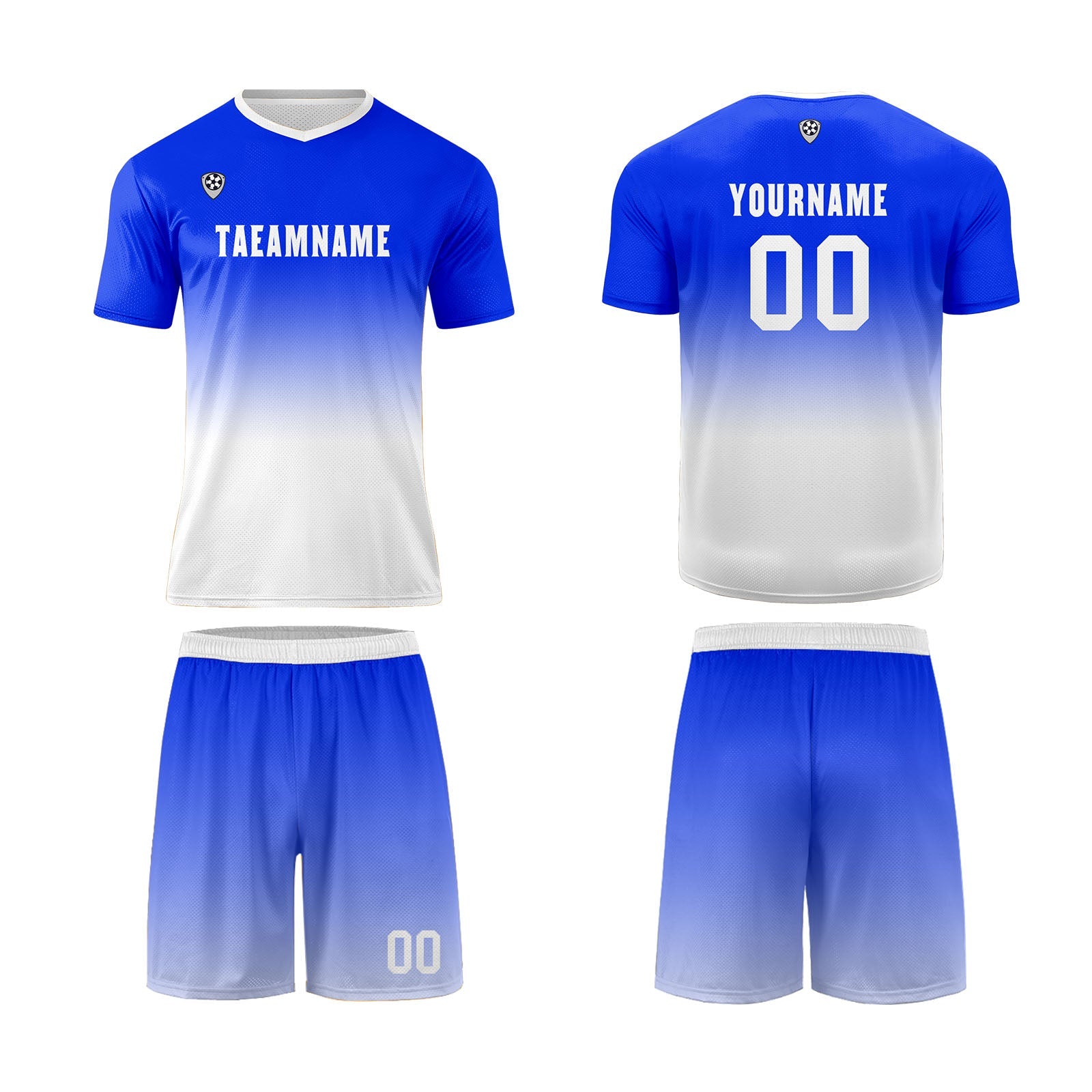 Conjunto personalizado de camiseta de uniforme azul y blanco para niños y adultos