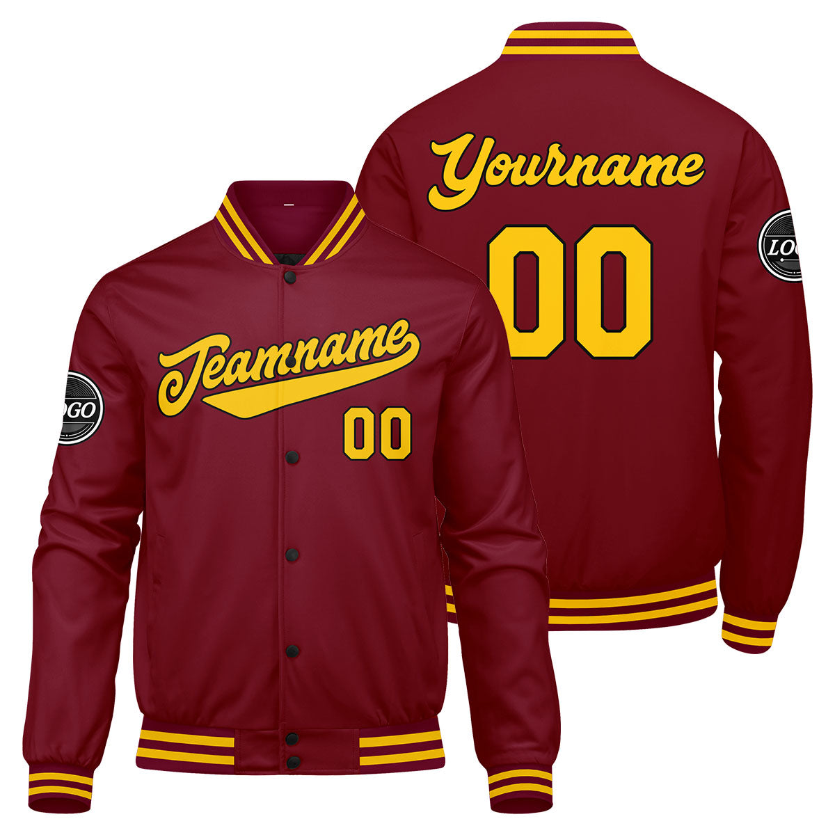 Chaqueta universitaria personalizada estilo Letterman para hombres-mujeres y jóvenes-color amarillo carmesí