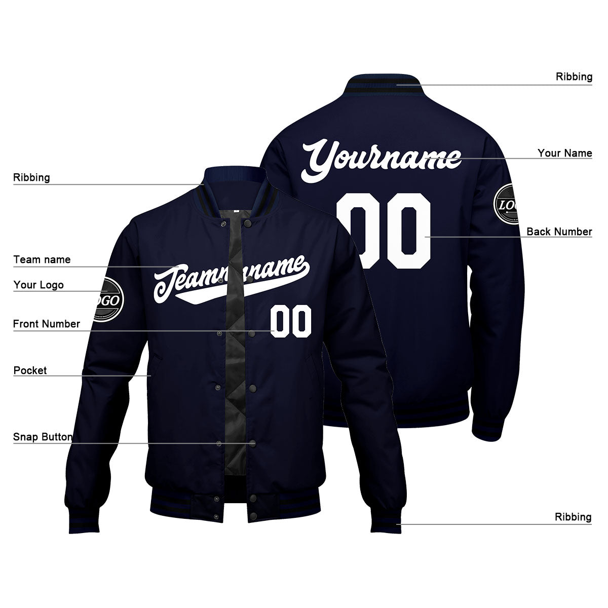 Chaqueta universitaria personalizada estilo Letterman para hombres-mujeres y jóvenes-color azul marino