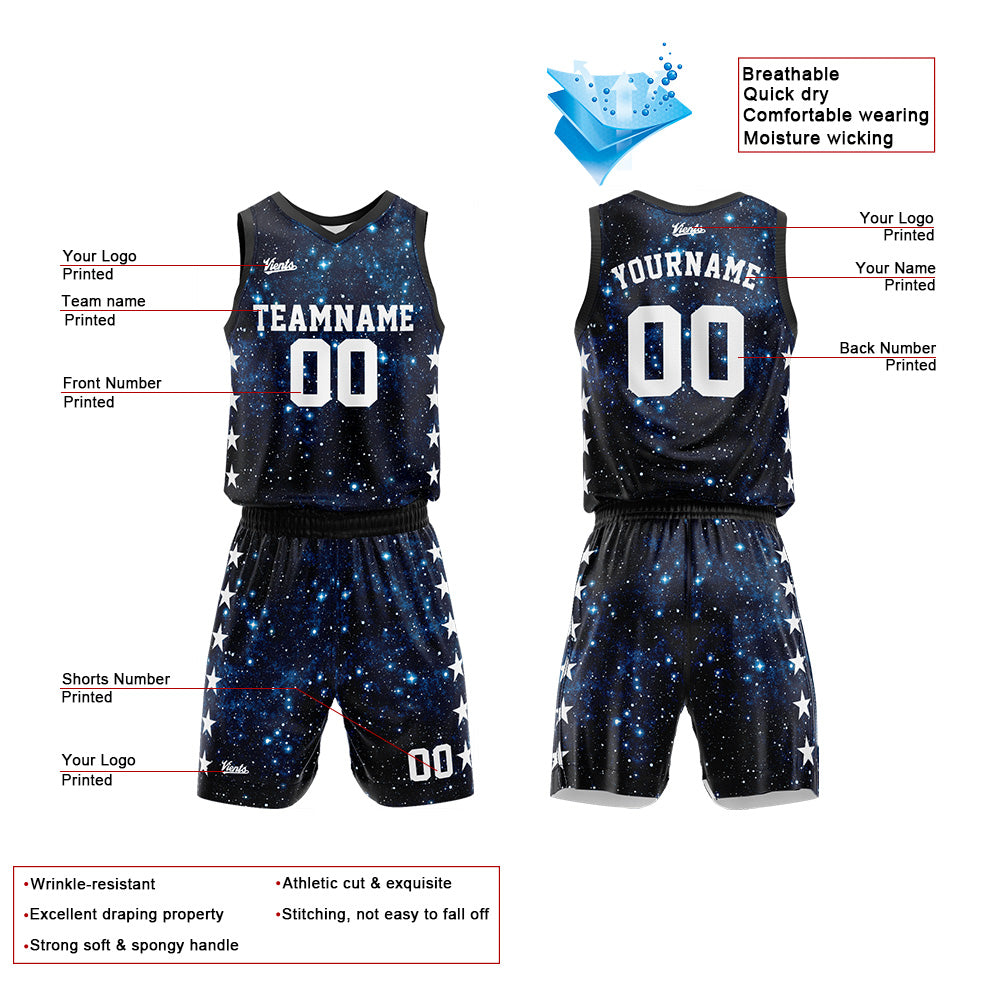 Uniforme de baloncesto personalizado con estampado de cielo estrellado-impreso con tu logotipo-nombre y número