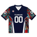 Camiseta de fútbol personalizada con nombre y número del equipo bordados-color azul marino y rojo