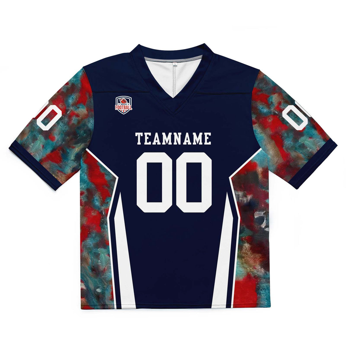 Camiseta de fútbol personalizada con nombre y número del equipo bordados-color azul marino y rojo