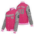 Chaquetas universitarias personalizadas en gris claro y rosa para hombres & mujeres y jóvenes & Chaquetas Letterman personalizadas