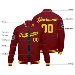 Chaqueta universitaria personalizada estilo Letterman para hombres-mujeres y jóvenes-color amarillo carmesí