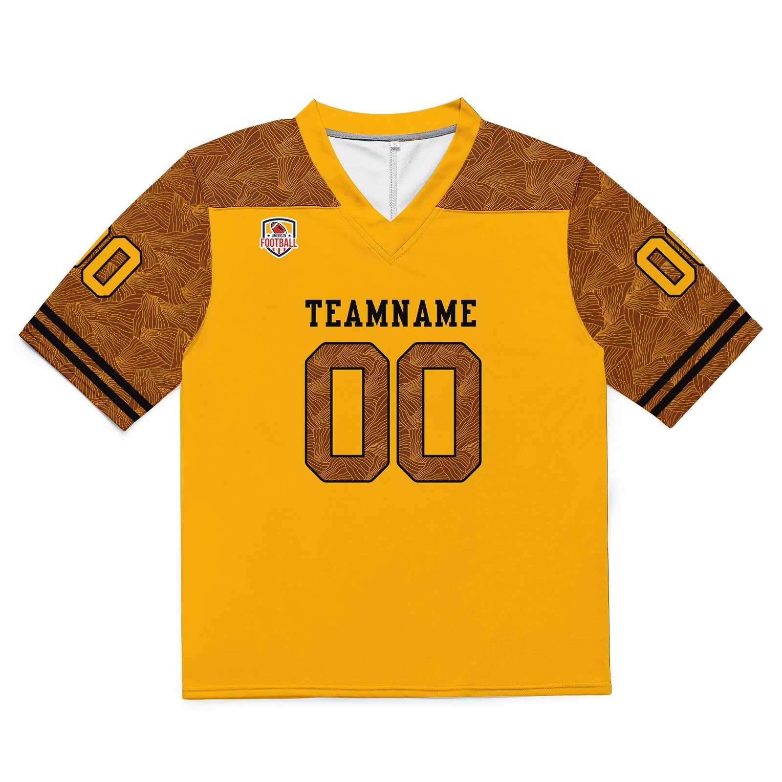 Camiseta de fútbol personalizada con nombre y número del equipo impresos y bordados en color amarillo