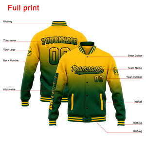 Chaqueta universitaria personalizada estilo Letterman para hombres-mujeres y jóvenes-color verde y amarillo