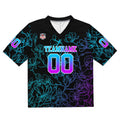 Camiseta de fútbol personalizada con nombre y número del equipo bordados y estampados en rosa y azul degradado