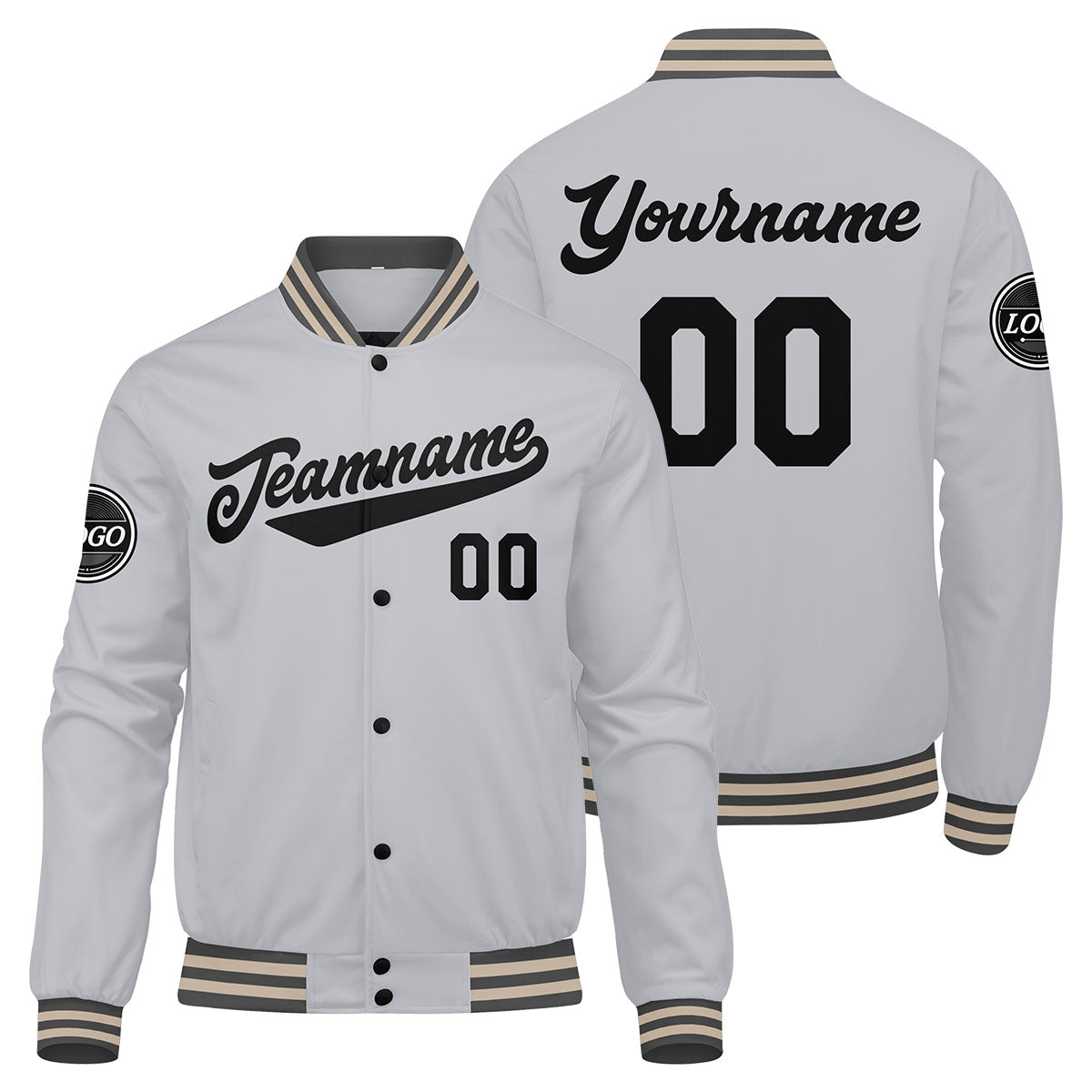Chaqueta universitaria personalizada estilo Letterman para hombres-mujeres y jóvenes-color gris y negro
