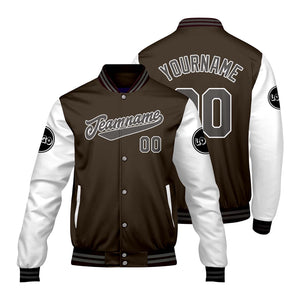 Chaquetas universitarias personalizadas en color marrón y blanco para hombres & mujeres y jóvenes & Chaquetas Letterman personalizadas