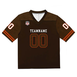 Camiseta de fútbol personalizada con nombre y número del equipo impresos y bordados-color marrón y naranja