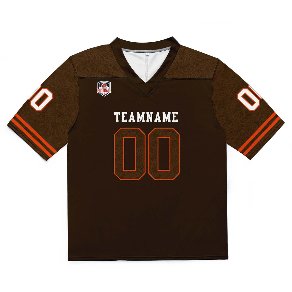 Camiseta de fútbol personalizada con nombre y número del equipo impresos y bordados-color marrón y naranja