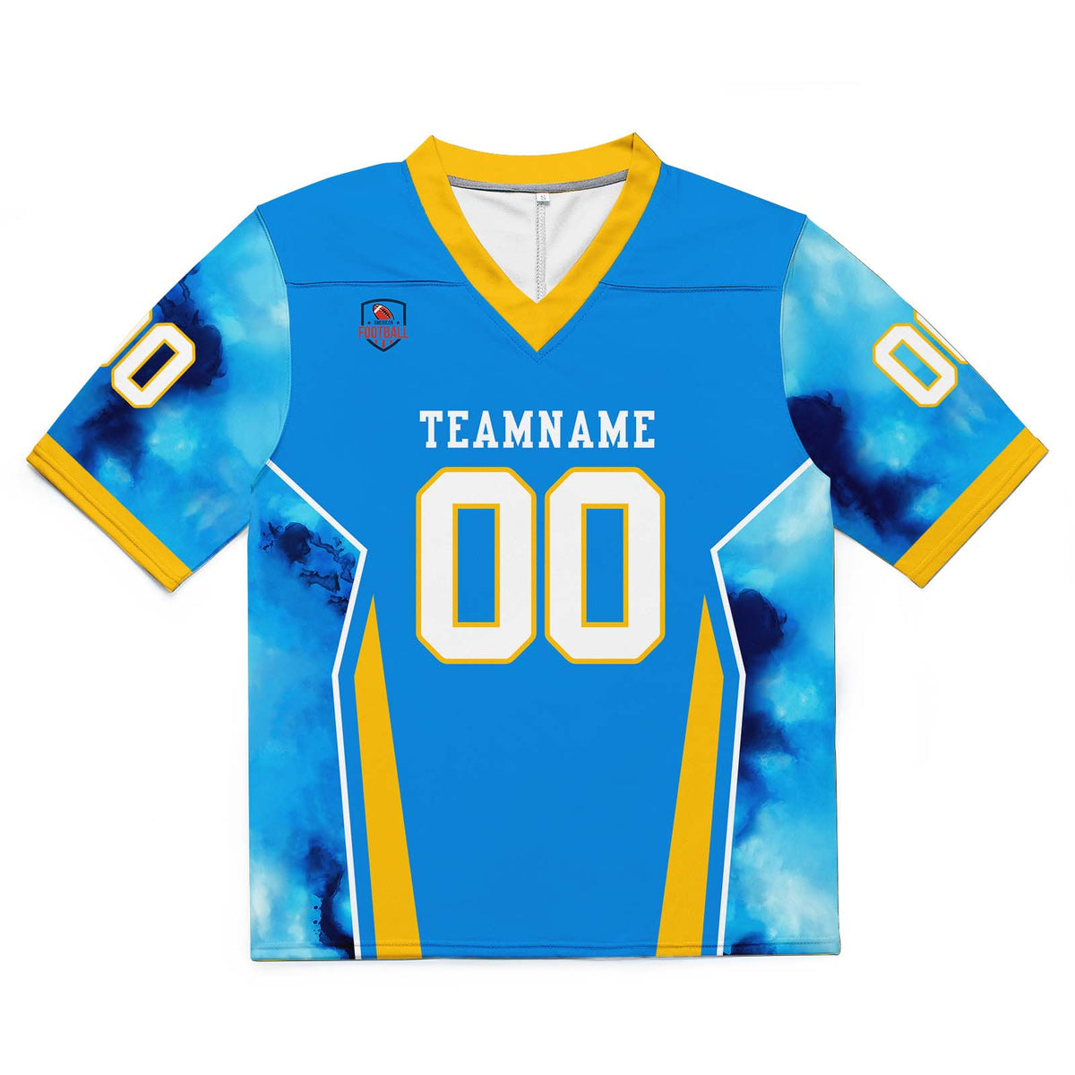 Camiseta de fútbol personalizada con nombre y número del equipo impresos y bordados-color azul y amarillo