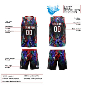 Uniforme de baloncesto personalizado negro y rojo con tu logotipo-nombre y número impresos