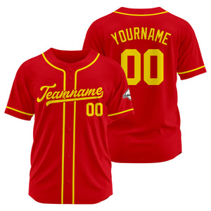 Camiseta de béisbol personalizada con diseño bordado & estilo hip hop & color rojo y amarillo