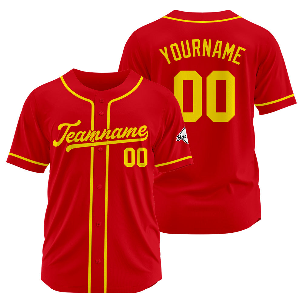 Camiseta de béisbol personalizada con diseño bordado & estilo hip hop & color rojo y amarillo