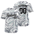Camiseta de béisbol con dise?o personalizado estampado completo en blanco y gris