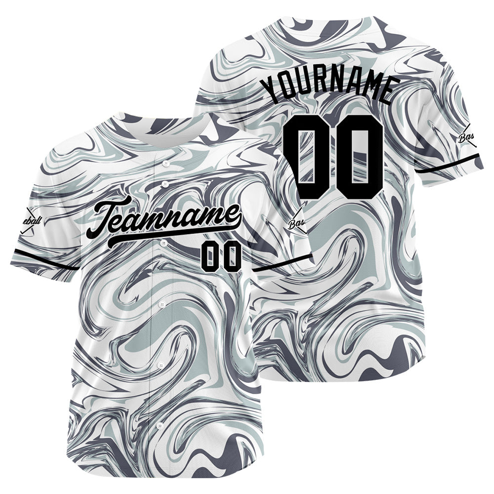 Camiseta de béisbol con dise?o personalizado estampado completo en blanco y gris