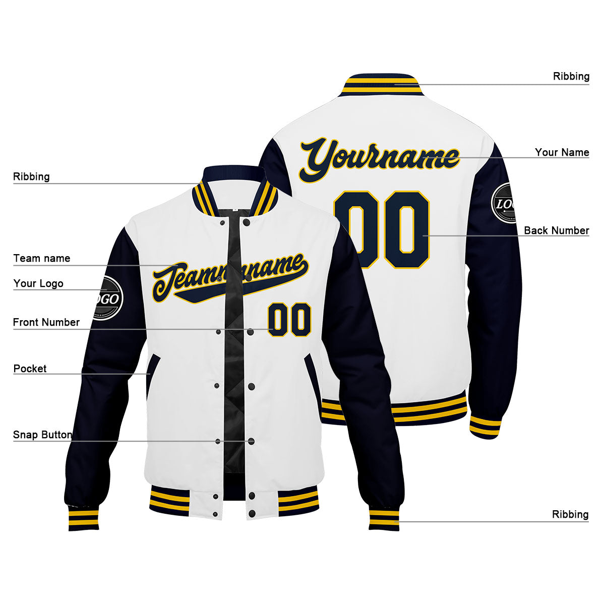 Chaqueta universitaria personalizada estilo Letterman para hombres & mujeres y jóvenes & color azul marino