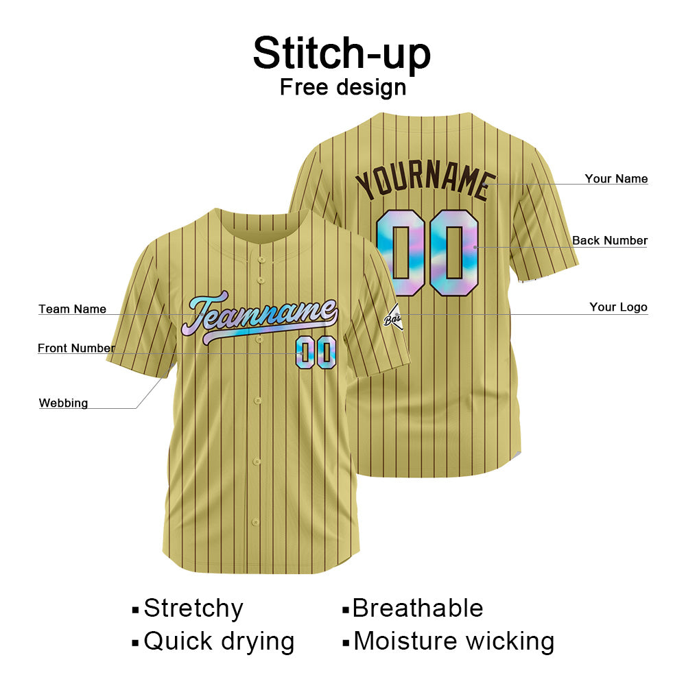 Camiseta de béisbol personalizada con diseño de rayas doradas y marrones & estilo hip hop