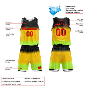 Uniforme de baloncesto personalizado con degradado amarillo impreso con tu logotipo-nombre y número