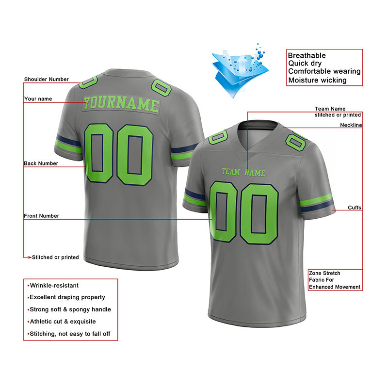 customized authentic football jersey grey  neon-green-navy mesh