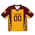 Camiseta de fútbol personalizada con nombre y número del equipo bordados-color burdeos y amarillo
