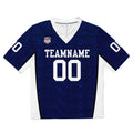 Camiseta de fútbol personalizada con nombre y número del equipo bordados y estampados en color azul marino
