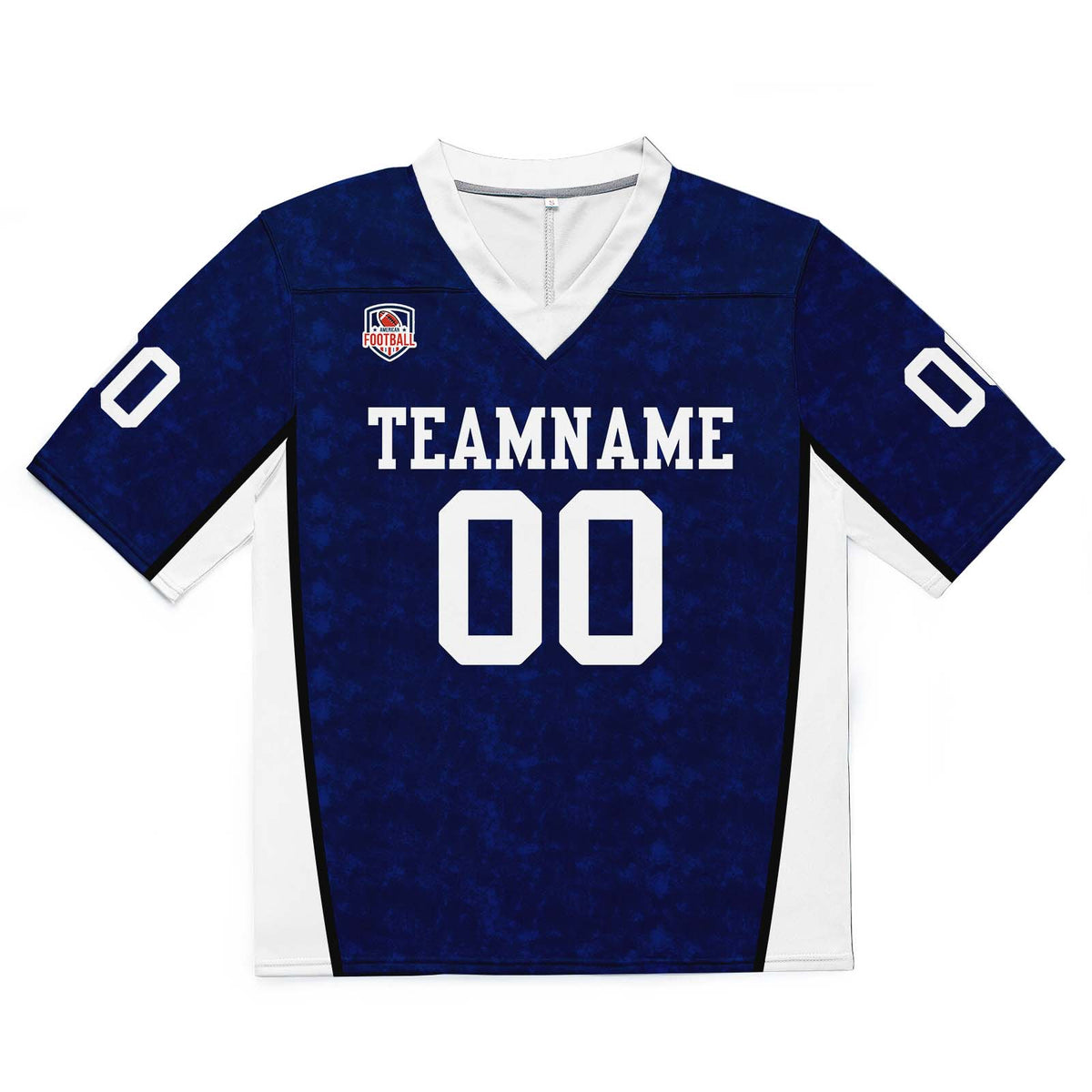 Camiseta de fútbol personalizada con nombre y número del equipo bordados y estampados en color azul marino