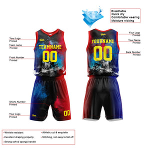 Uniforme de baloncesto personalizado con estampado de salpicaduras rojas y azules-impreso con tu logotipo-nombre y número