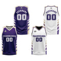 Traje de baloncesto reversible personalizado morado-blanco y crema para adultos y niños