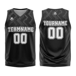 Uniforme de baloncesto personalizado en negro y gris con tu logotipo-nombre y número impresos
