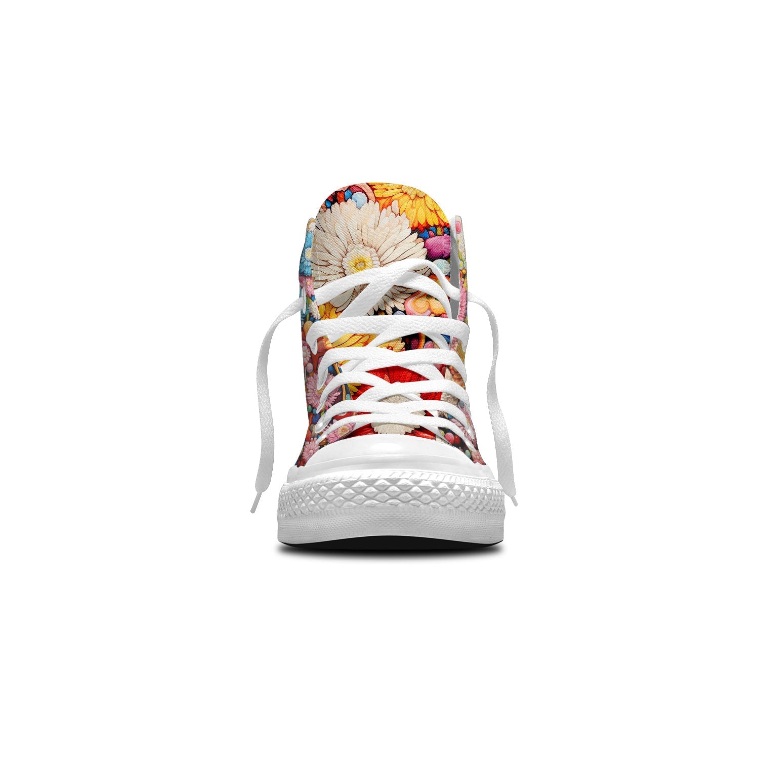 Floral Fusion: Zapatillas unisex de lona de media caña: Adéntrate en un mundo de crisantemos-una vibrante fusión de arte y moda para hombres y mujeres