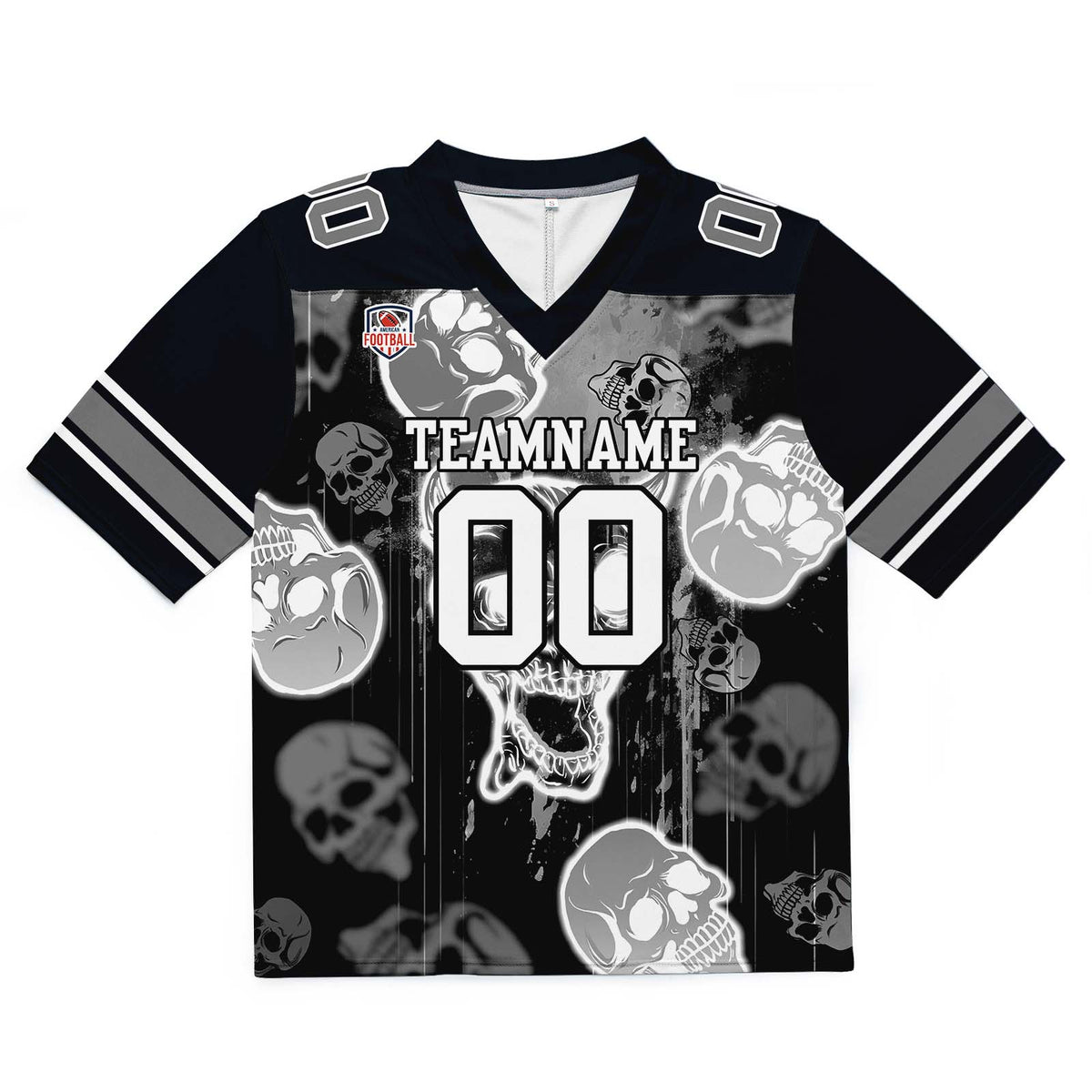 Camiseta de fútbol personalizada con nombre y número del equipo impresos y bordados-estilo grafiti con calavera -Gris