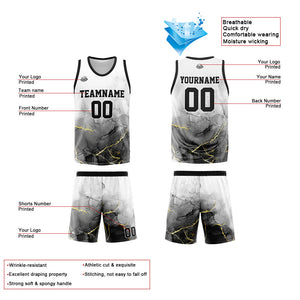 Uniforme de baloncesto personalizado en blanco y negro con tu logotipo-nombre y número impresos