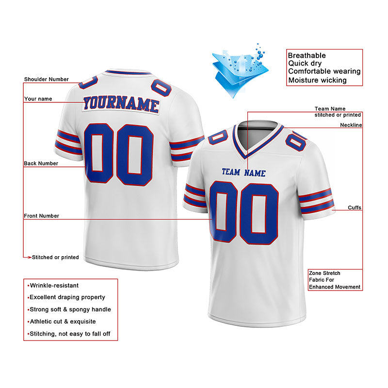 customized authentic football jersey white blue-red mesh
