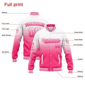 Chaqueta universitaria personalizada estilo Letterman para hombre y mujer-color blanco y rosa degradado