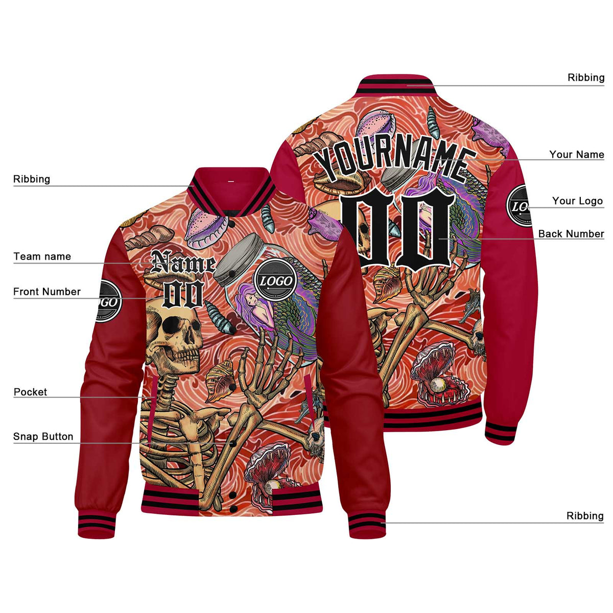 Chaqueta universitaria personalizada estilo Letterman para hombres-mujeres y jóvenes-color rojo