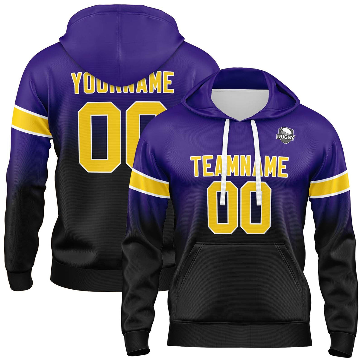 Sudadera con capucha degradada personalizada para hombre-mujer-niña o niño Estampa tu logotipo-nombre y número en morado y negro