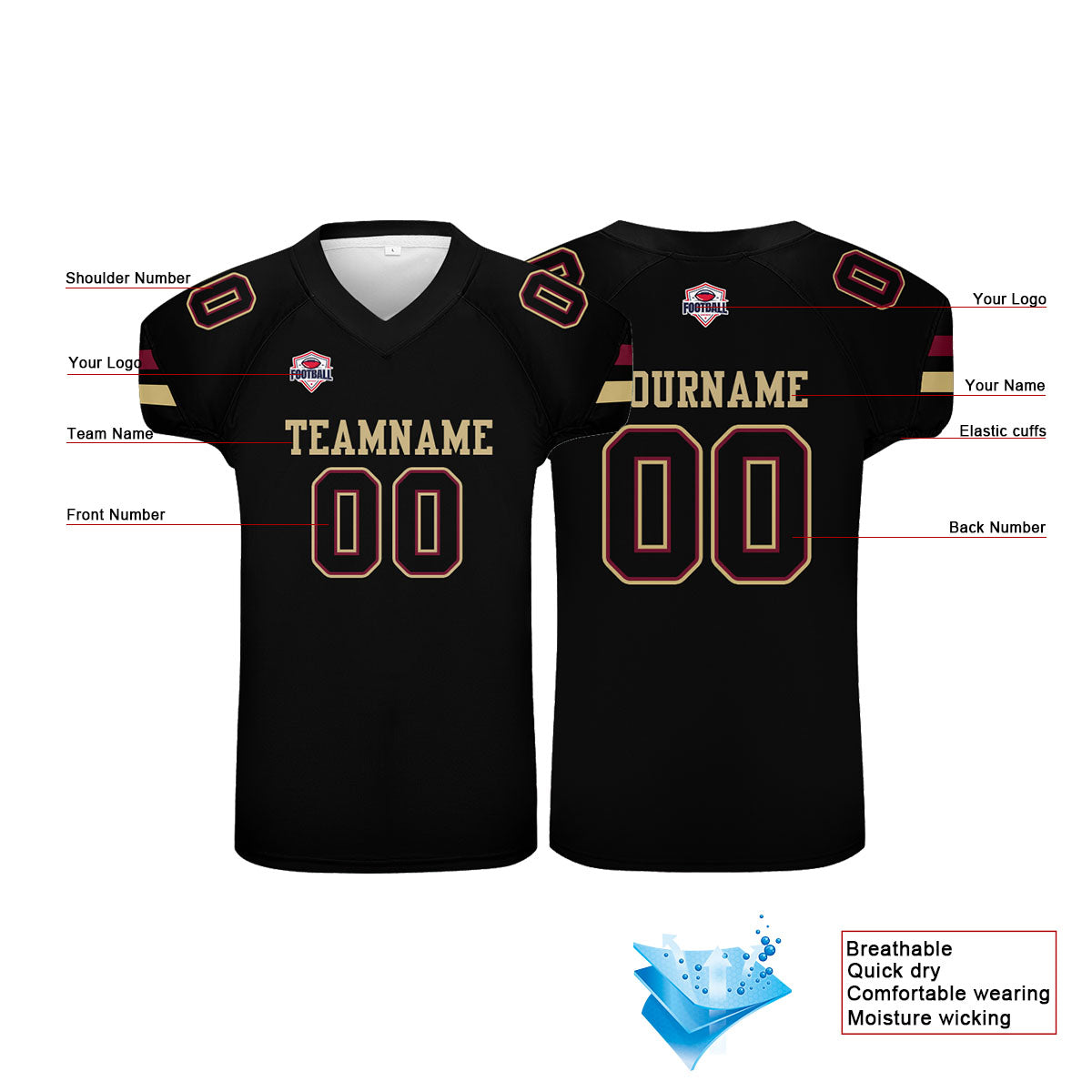 Camiseta de fútbol personalizada con nombre y número del equipo impresos