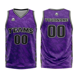 Uniforme de baloncesto personalizado color morado roto con tu logotipo-nombre y número impresos