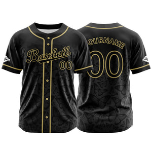 Camiseta de béisbol negra personalizada con botones para hombre mujer adulto y joven Nombre número y logotipo impresos