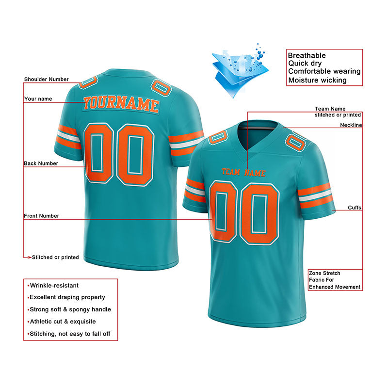customized  authentic football jersey aqua orange-white mesh