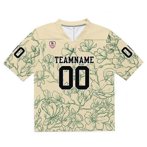 Camiseta de fútbol personalizada con nombre y número del equipo bordados-color crema y verde