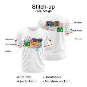 Camiseta de béisbol con dise?o personalizado estampado completo en blanco y naranja