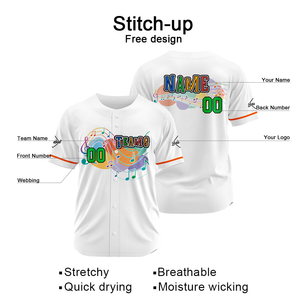Camiseta de béisbol con dise?o personalizado estampado completo en blanco y naranja