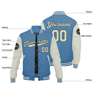Chaqueta universitaria personalizada estilo Letterman para hombres-mujeres y jóvenes-color azul claro y crema